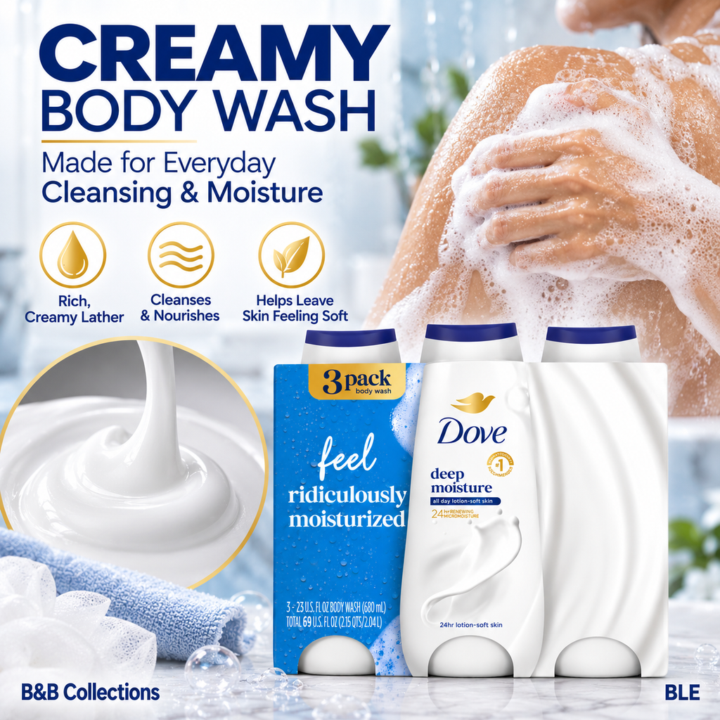 Dove Deep Moisture Body Wash, 24Hr Lotion-Soft Skin, 23 fl oz Each, 3 Pack, 69 fl oz Total