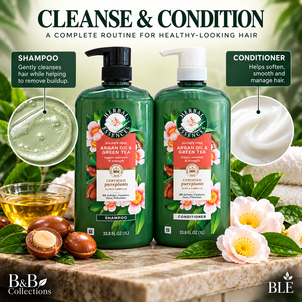 Herbal Essences Argan Oil & Green Tea Sulfate-Free Shampoo & Conditioner Set, 33.8 fl oz Each, Repair, Moisture & Strength, with Aloe & Camellia (2-Pack)