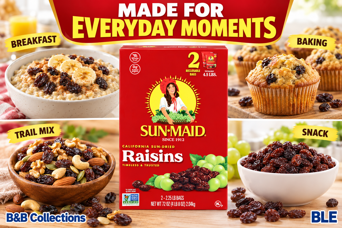 Sun-Maid California Sun-Dried Raisins, Whole Fruit, 0g Added Sugars, Resealable Bags, 2.25 lb Each, 2 Count, 72 oz Total