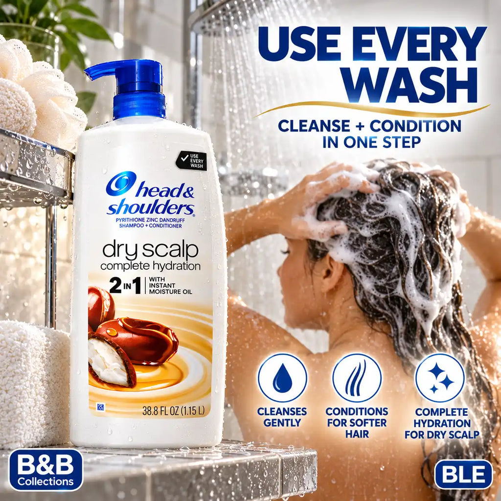 Head & Shoulders Dry Scalp Complete Hydration 2-in-1 Shampoo + Conditioner with Instant Moisture Oil, 38.8 fl oz (1.15 L)