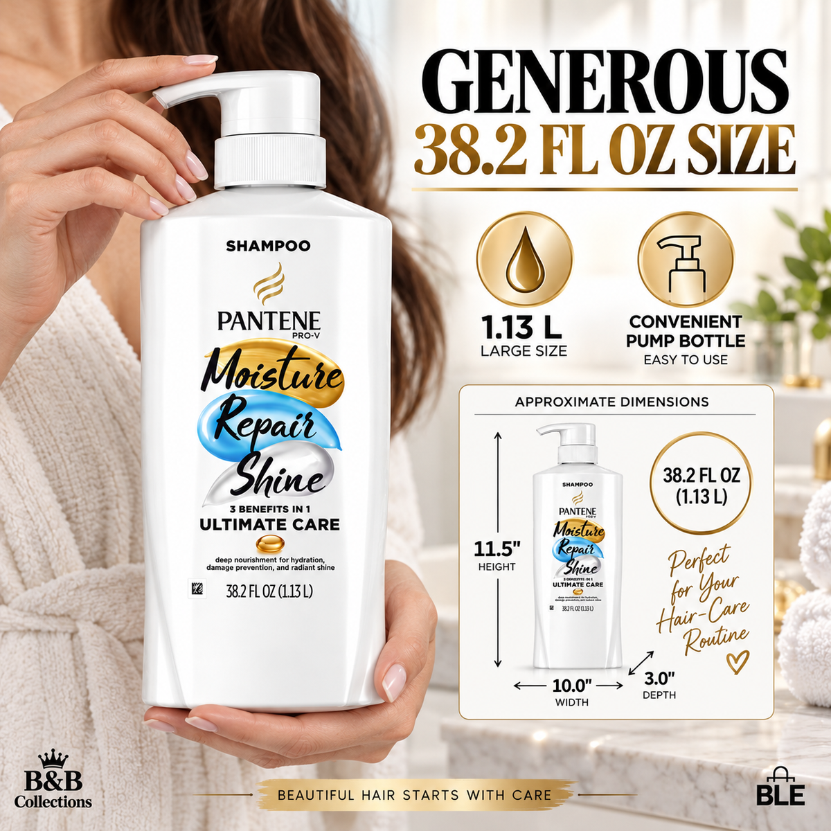 Pantene Pro-V Moisture Repair + Shine Ultimate Care Shampoo, 38.2 fl oz