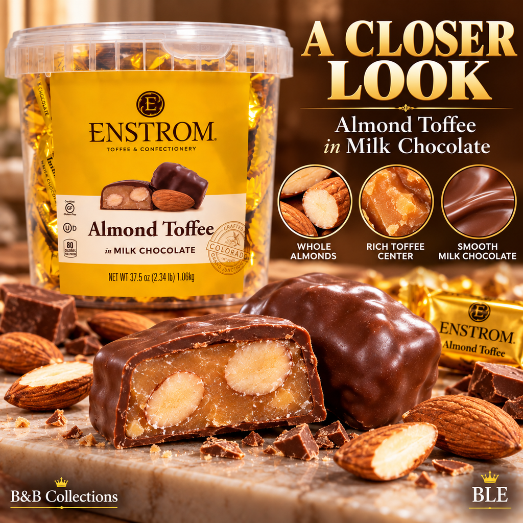Enstrom Almond Toffee in Milk Chocolate, Individually Wrapped, 37.5 oz (2.34 lb / 1.06 kg) Tub