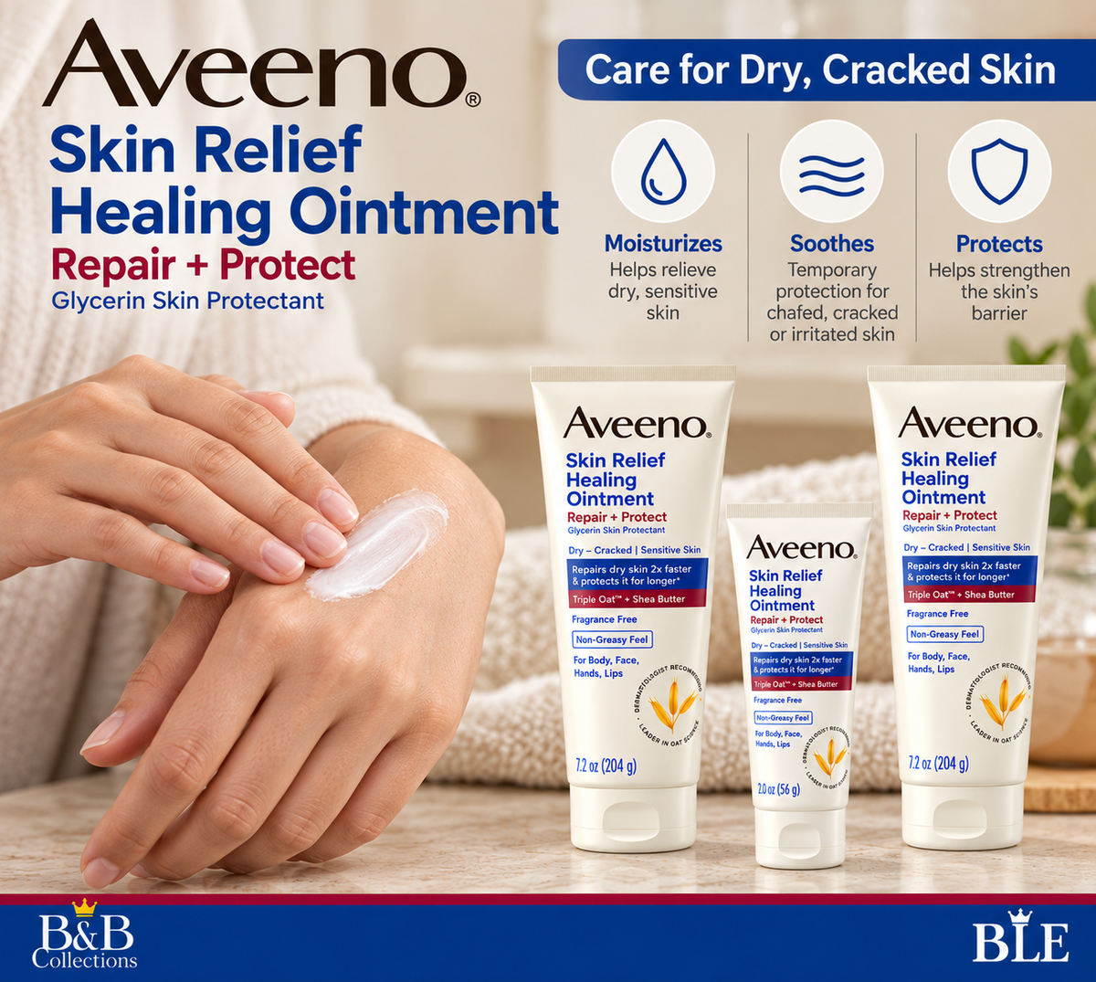 Aveeno Skin Relief Healing Ointment Repair + Protect, Fragrance-Free, Dry & Cracked Skin Treatment, 3-Pack (2 × 7.2 oz + 1 × 2 oz), 16.4 oz Total