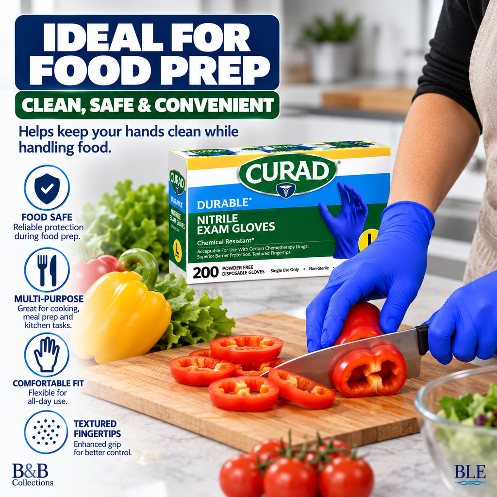 CURAD Durable Nitrile Exam Gloves, Large, Powder-Free, Chemical Resistant, Latex-Free, Disposable, Non-Sterile, 600 Count (3 Boxes of 200)