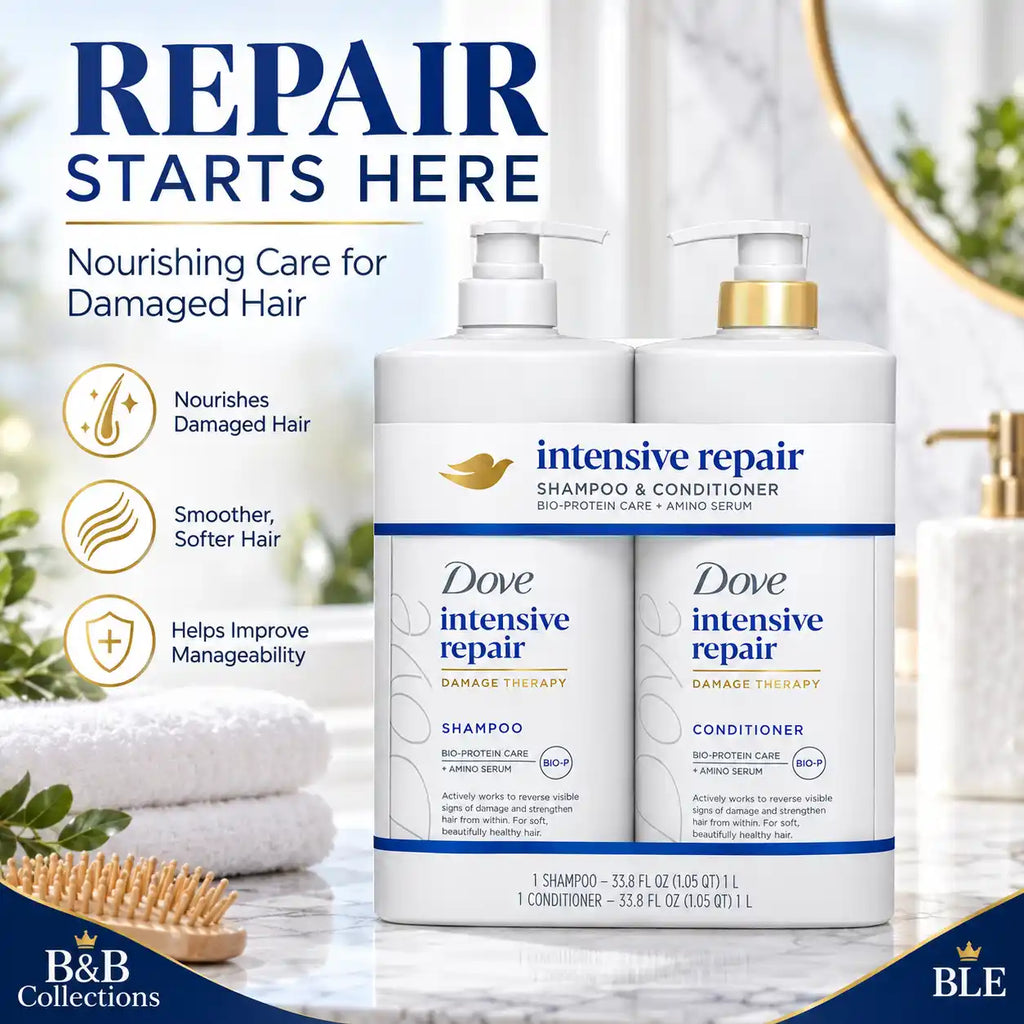 Dove Intensive Repair Shampoo & Conditioner Set, Damage Therapy with Bio-Protein Care + Amino Serum, 33.8 fl oz Each, 2 Pack, 67.6 fl oz Total
