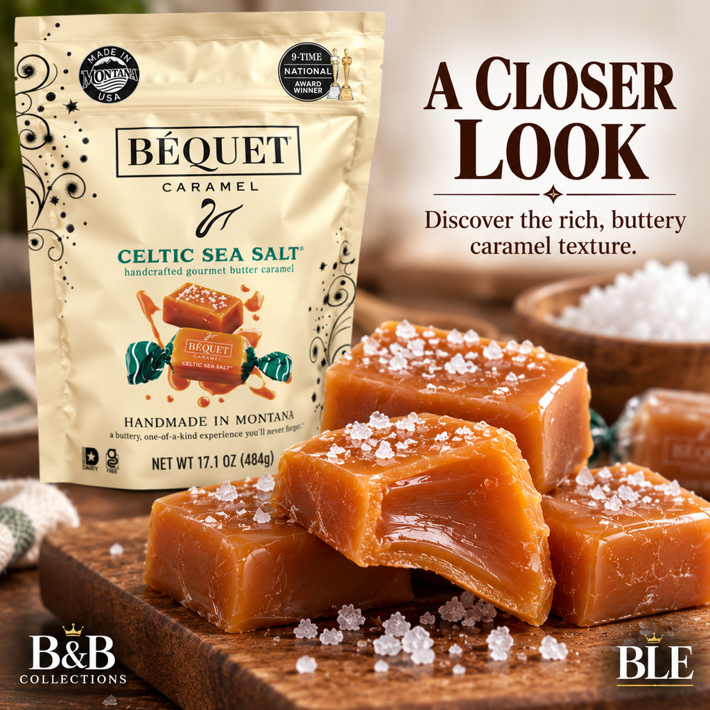 Béquet Caramel Celtic Sea Salt Gourmet Butter Caramels, Handcrafted Soft Caramel Candy, Made in Montana, 17.1 oz (484g)