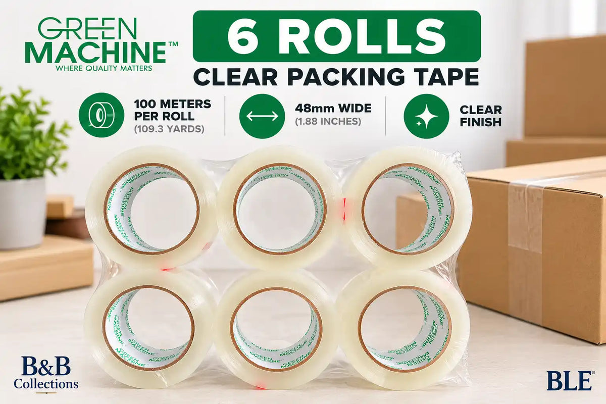 Green Machine C180 Clear Packing Tape, 48mm x 100m (1.88 in x 109.3 Yards), Packaging and Shipping Tape, 6 Rolls