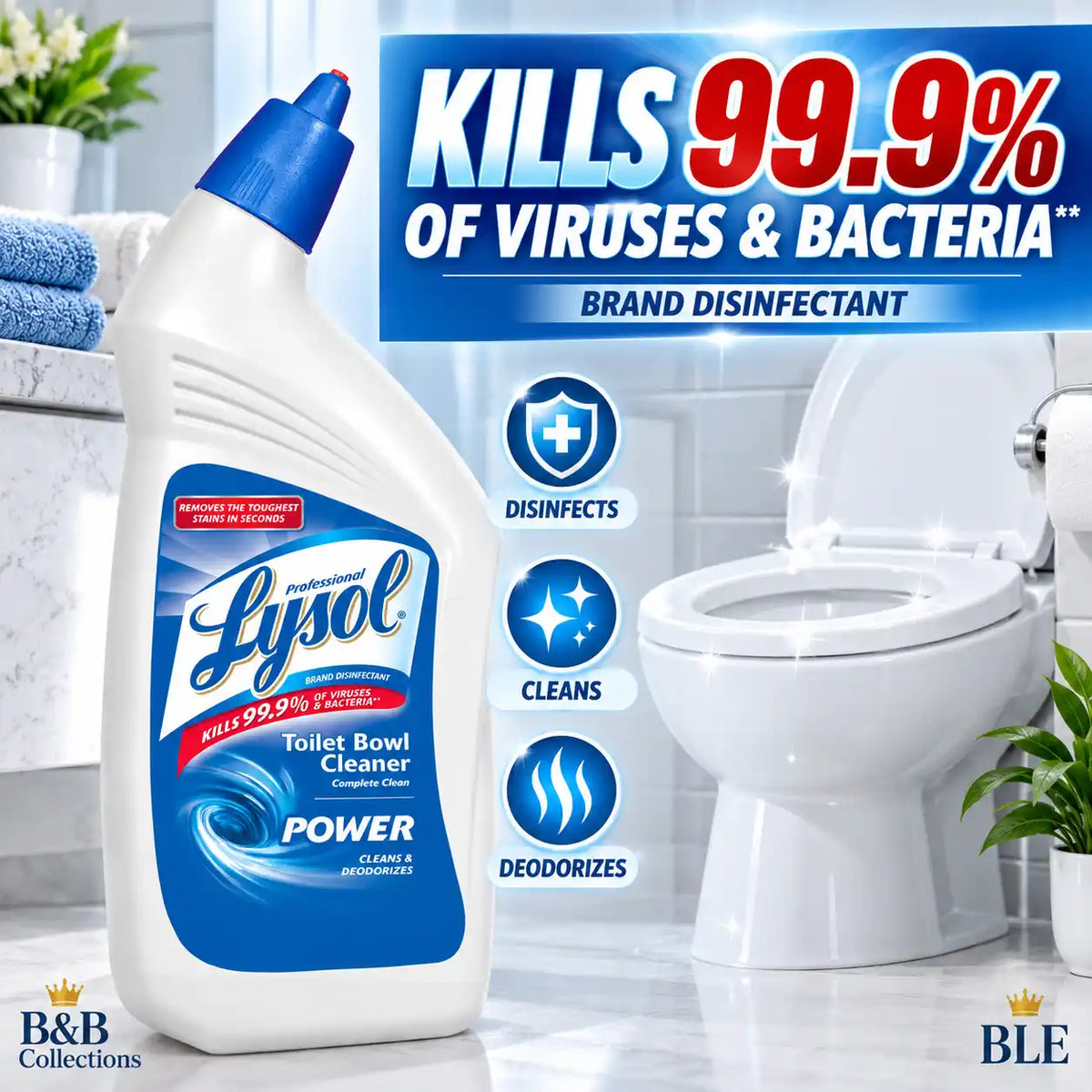 Professional Lysol Power Toilet Bowl Cleaner, Complete Clean, Cleans & Deodorizes, Kills 99.9% of Viruses & Bacteria