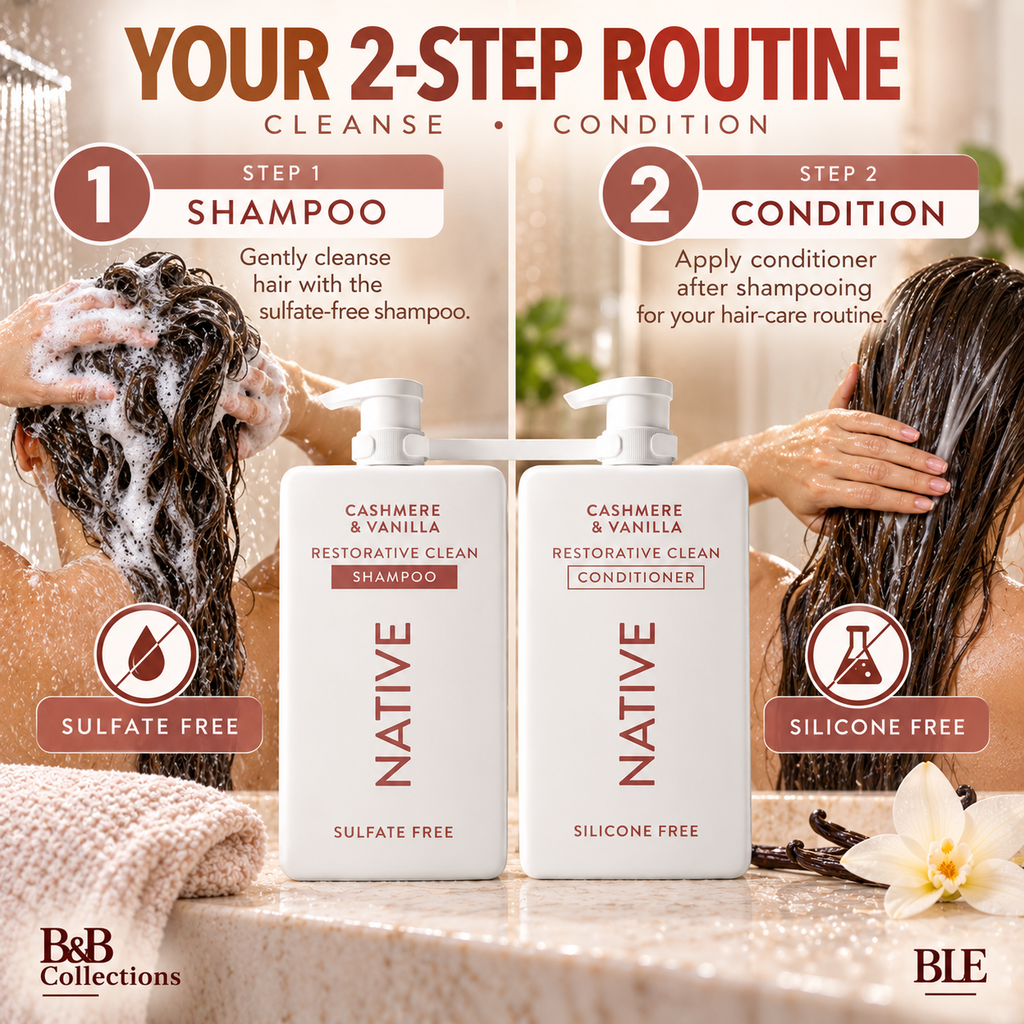 Native Cashmere & Vanilla Restorative Clean Shampoo & Conditioner Set, Sulfate-Free Shampoo & Silicone-Free Conditioner, 2 Pack