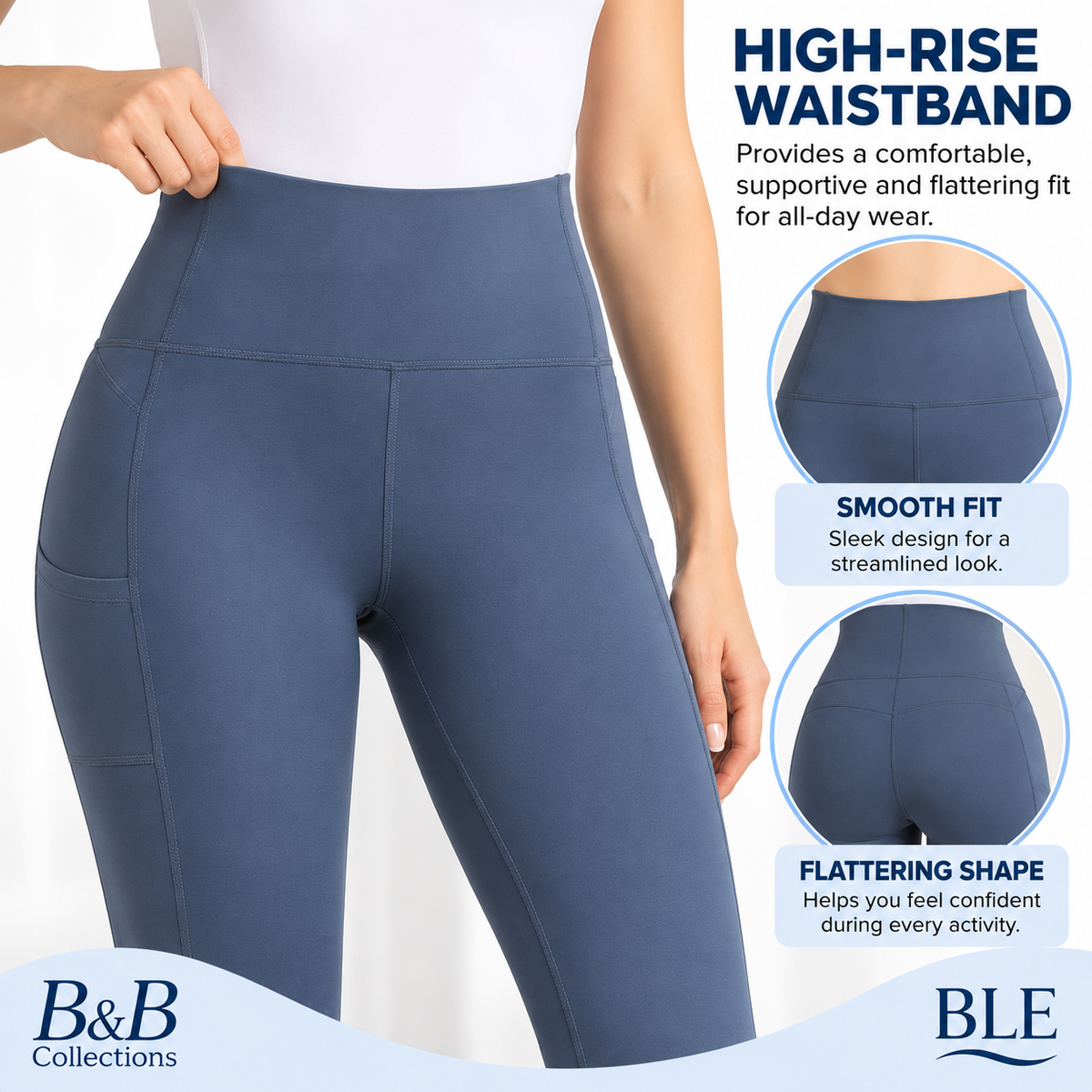 Danskin Women's Streamline Pocket Leggings, High-Waisted Activewear Pants, Light Navy Blue, XX-Large, Regular