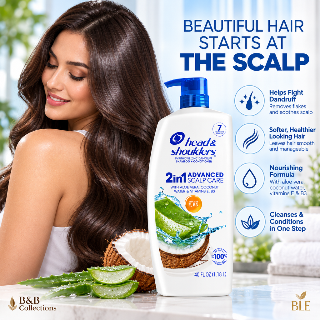 Head & Shoulders 2-in-1 Advanced Scalp Care Anti-Dandruff Shampoo & Conditioner with Aloe & Coconut Water, Vitamin E & B3, 40 fl oz