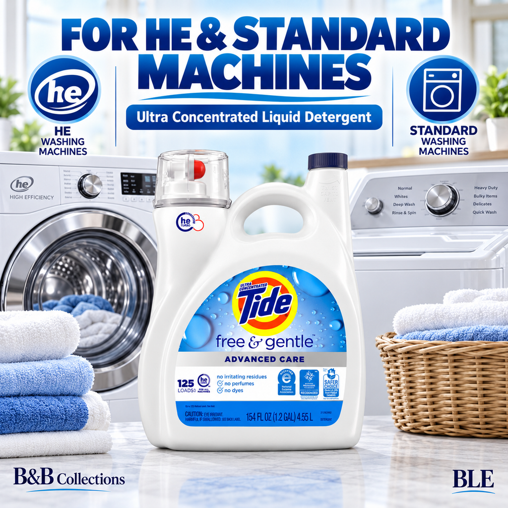 Tide Free & Gentle Advanced Care Liquid Laundry Detergent, HE Compatible, No Perfumes or Dyes, 125 Loads, 154 fl oz