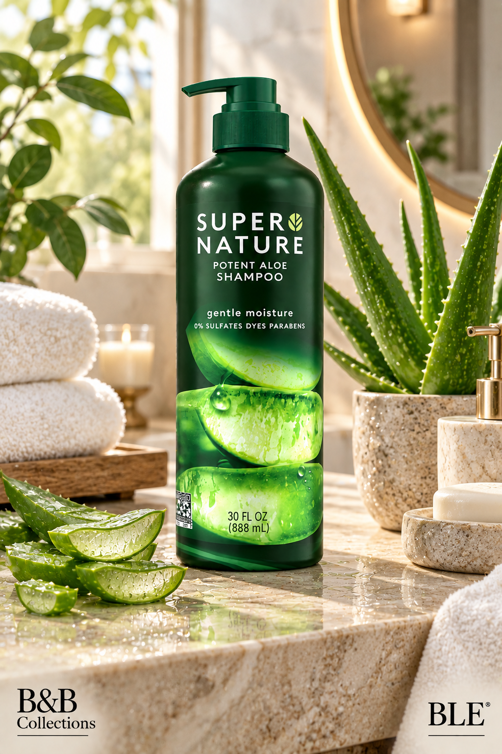 Super Nature Potent Aloe Gentle Moisture Shampoo – Sulfate & Paraben Free, Hydrating Hair Care, 30 fl oz (888 mL)