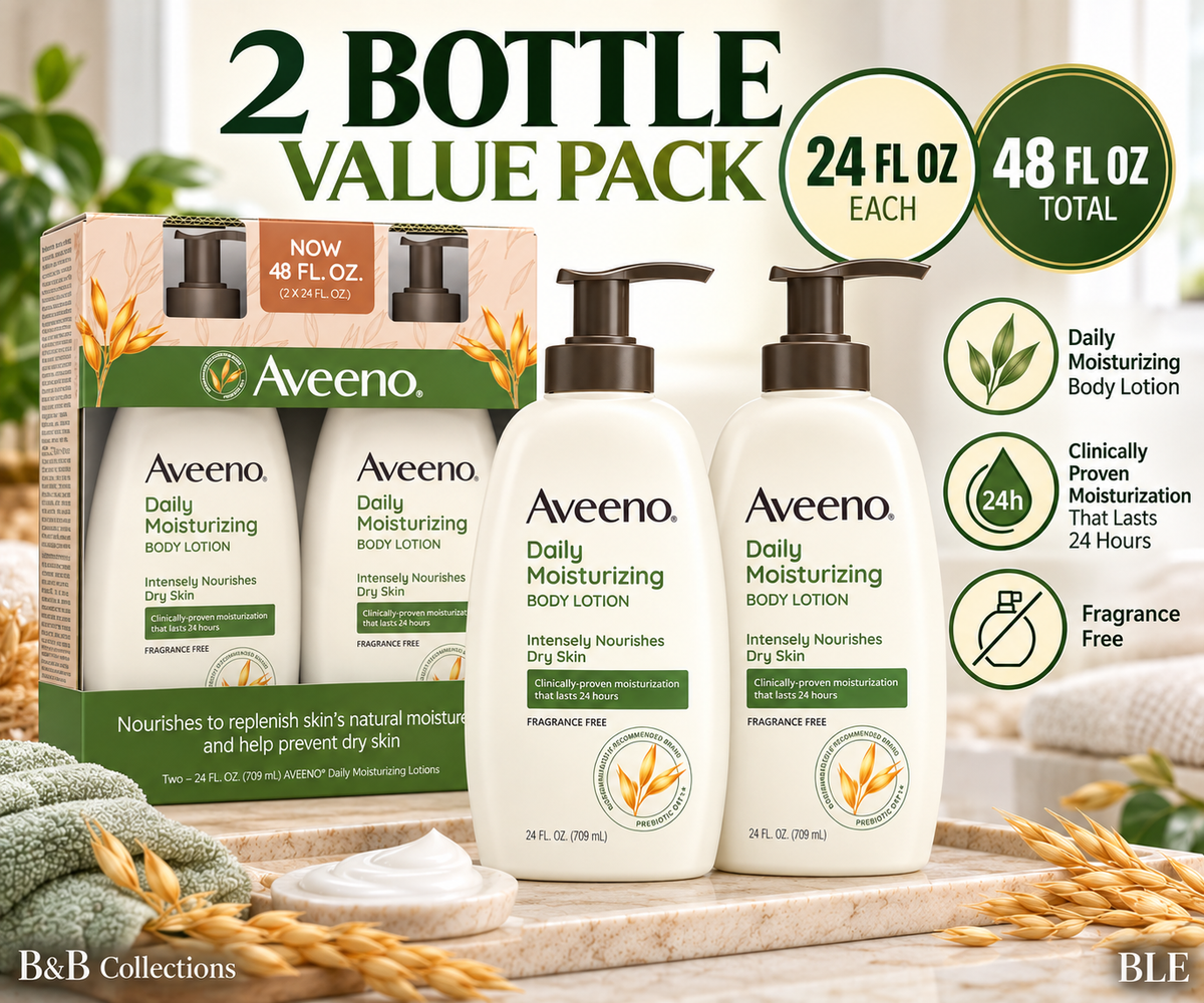Aveeno Daily Moisturizing Body Lotion, Fragrance Free, 24 fl oz Each, 2 Pack, 48 fl oz Total