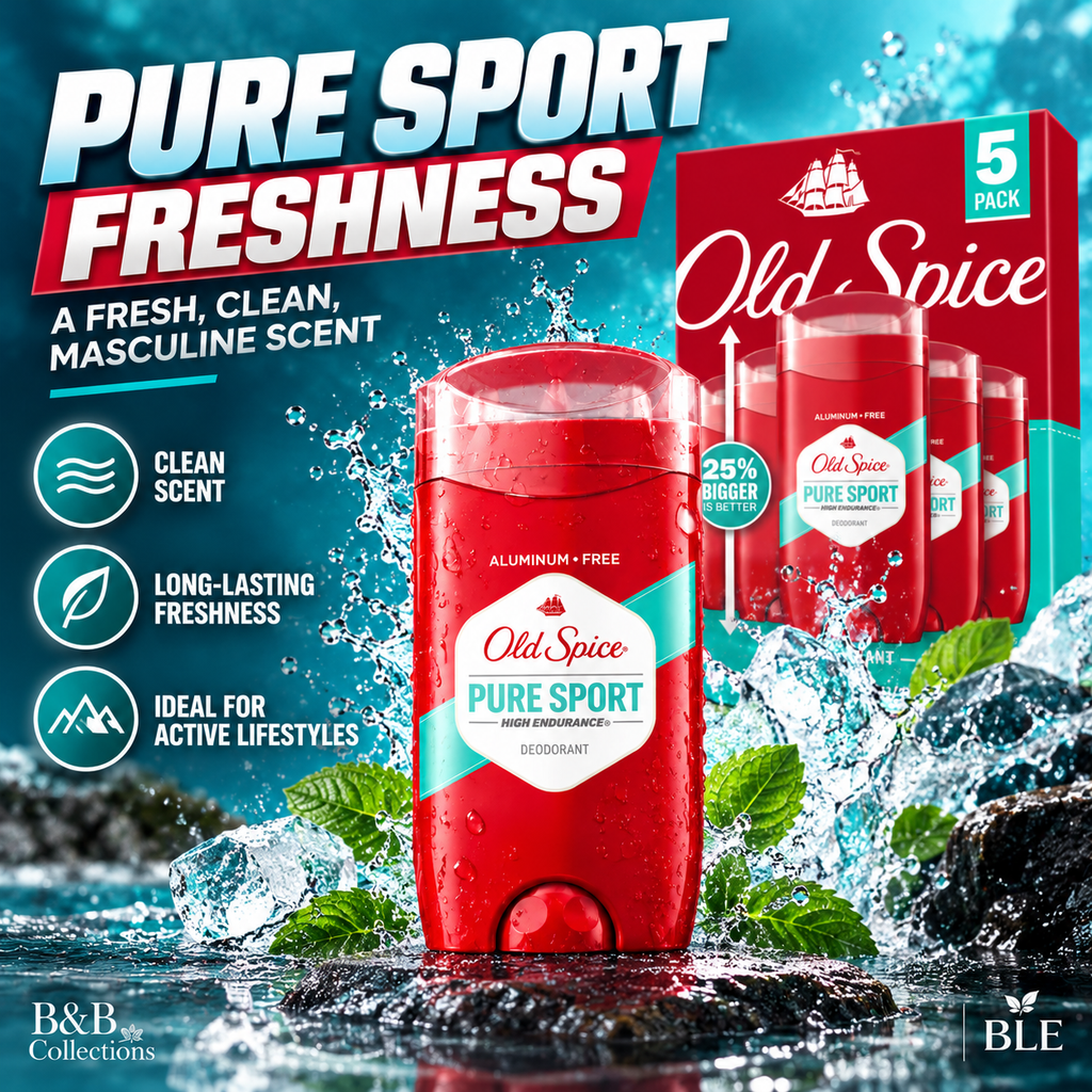 Old Spice High Endurance Pure Sport Deodorant for Men, 48-Hour Odor Protection, Aluminum-Free, 3 oz Each (5 Pack)