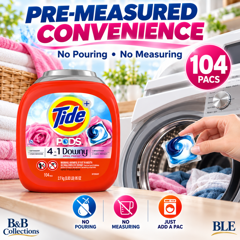Tide PODS + Downy 4-in-1 Laundry Detergent Pacs, April Fresh, Stain Remover, Brightener & Fabric Protect, 104 Count, 95 oz