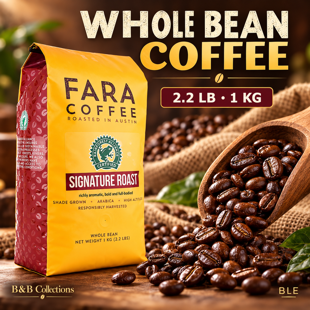 Fara Coffee Signature Roast Whole Bean Coffee, Rainforest Alliance Certified, Shade Grown Arabica, 2.2 lb (1 kg) Bag