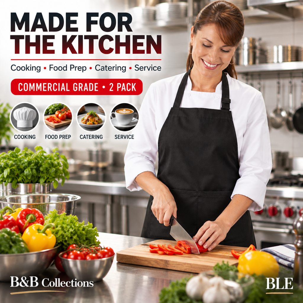 Nouvelle Legende Commercial Grade Kitchen Bib Aprons, Black, One Size, 2 Pack