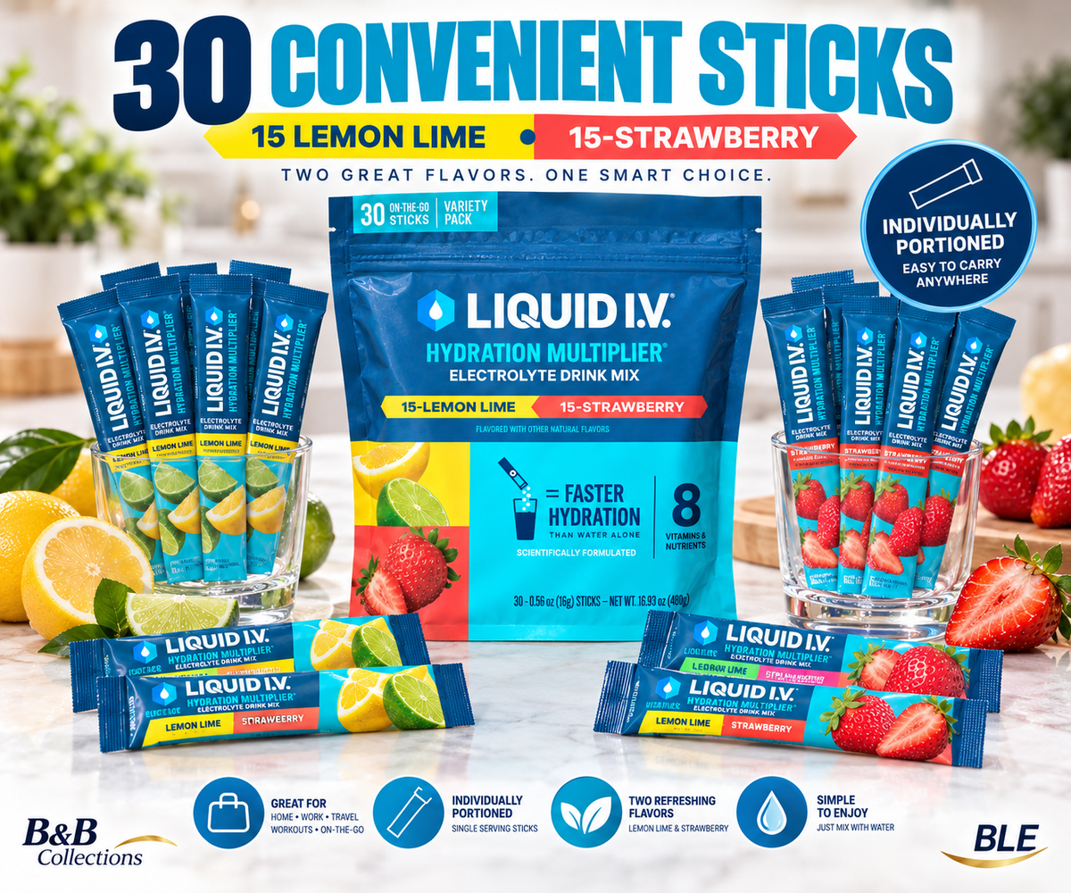 Liquid I.V. Hydration Multiplier Electrolyte Drink Mix, Lemon Lime & Strawberry Variety Pack, 30 Sticks