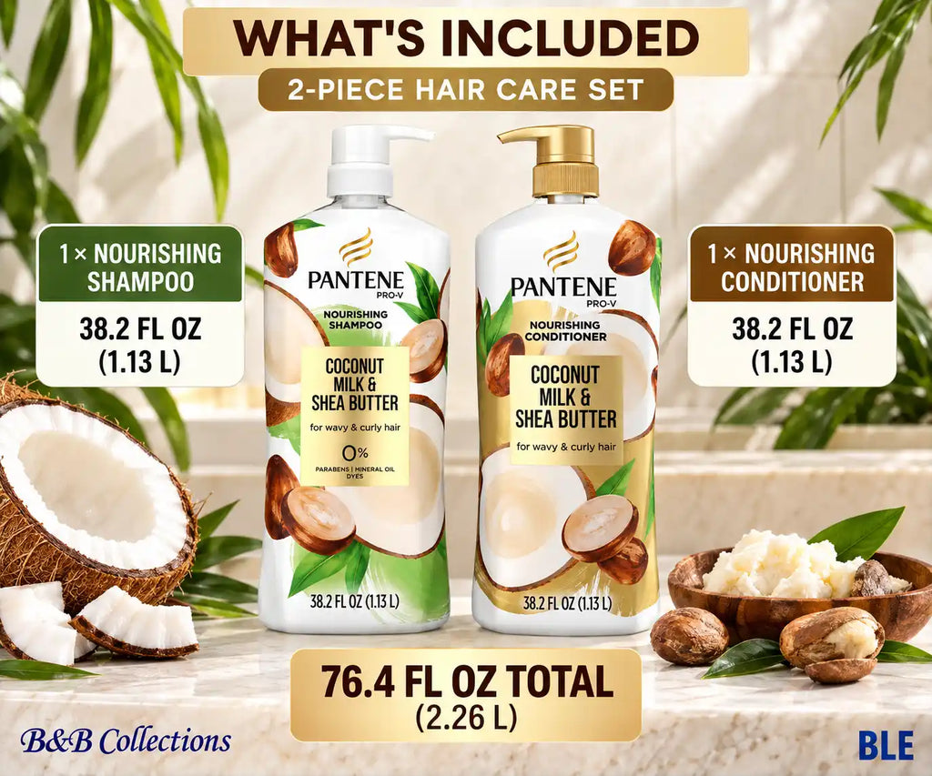 Pantene Pro-V Nourishing Coconut Milk & Shea Butter Shampoo & Conditioner Set, for Wavy & Curly Hair, 38.2 fl oz Each, 2 Pack