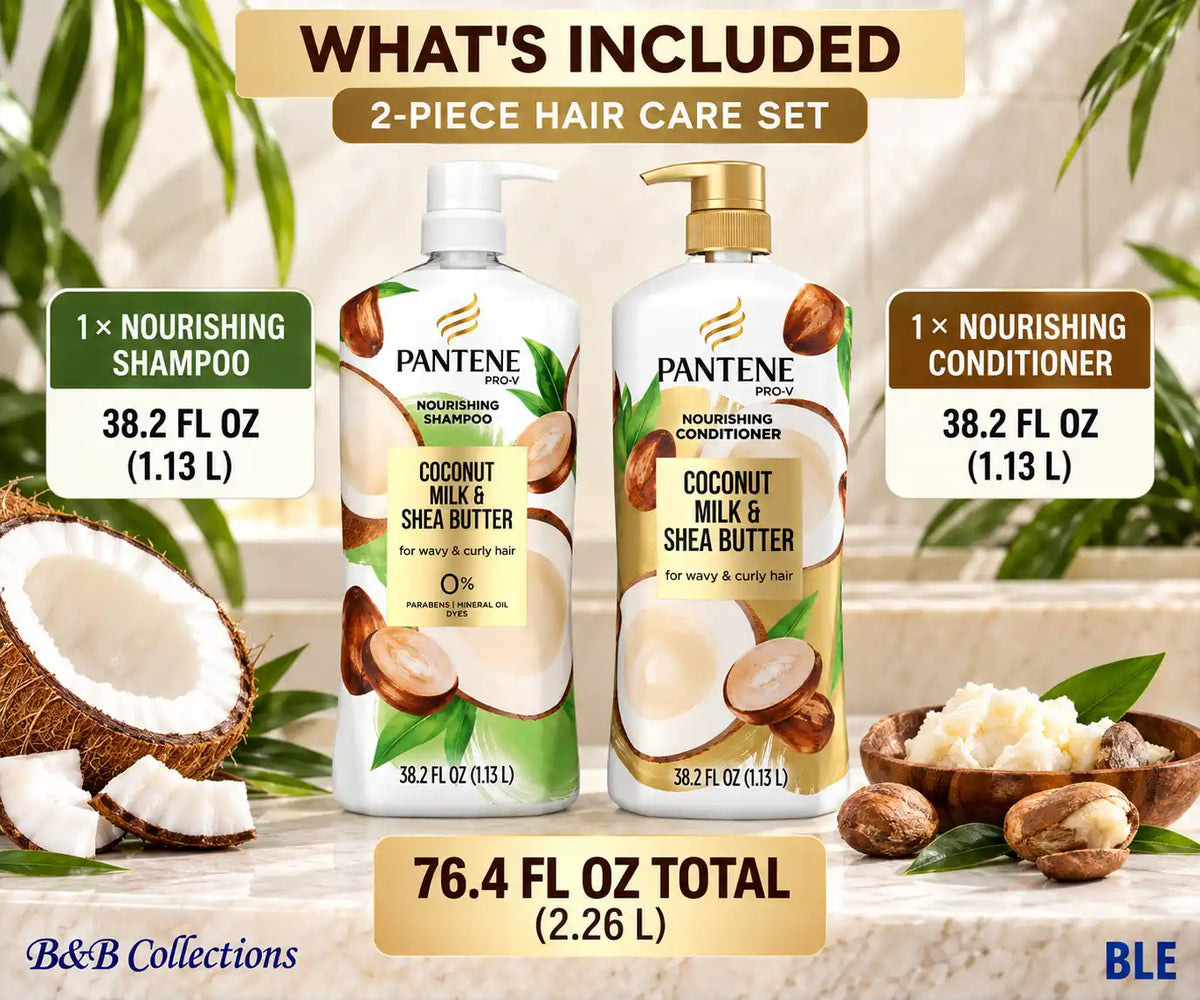 Pantene Pro-V Nourishing Coconut Milk & Shea Butter Shampoo & Conditioner Set, for Wavy & Curly Hair, 38.2 fl oz Each, 2 Pack