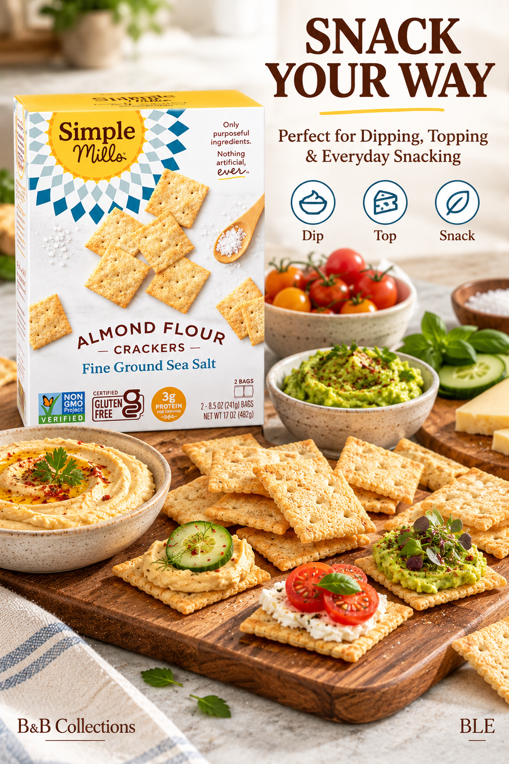 Simple Mills Almond Flour Crackers, Fine Ground Sea Salt, Gluten-Free, Grain-Free, Non-GMO, Vegan, Paleo-Friendly, 3g Protein, 2 Bags (8.5 oz Each)