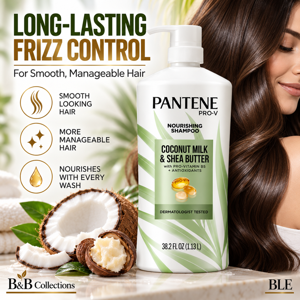 Pantene Pro-V Coconut Milk & Shea Butter Nourishing Shampoo, Pro-Vitamin B5 + Antioxidants, Frizz Control, Pump Bottle, 38.2 fl oz