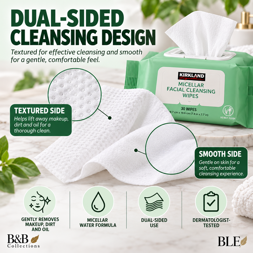 Kirkland Signature Micellar Facial Cleansing Wipes, 180 Count, 4 Regular Packs (30 Wipes Each) + 4 Travel Packs (15 Wipes Each), Makeup Remover, Resealable, Dual-Sided