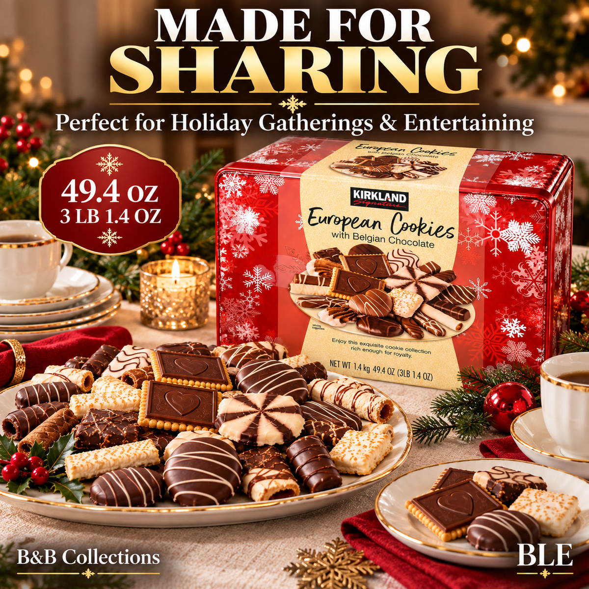 Kirkland Signature European Cookies with Belgian Chocolate, Holiday Assortment, 49.4 oz (3 lb 1.4 oz)