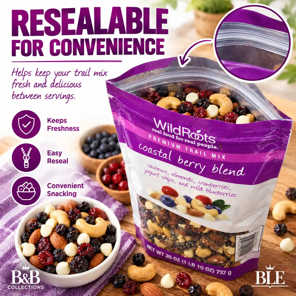 WildRoots Premium Trail Mix Coastal Berry Blend, Cashews, Almonds, Cranberries, Yogurt Chips & Wild Blueberries, 26 oz (737 g), Resealable Bag