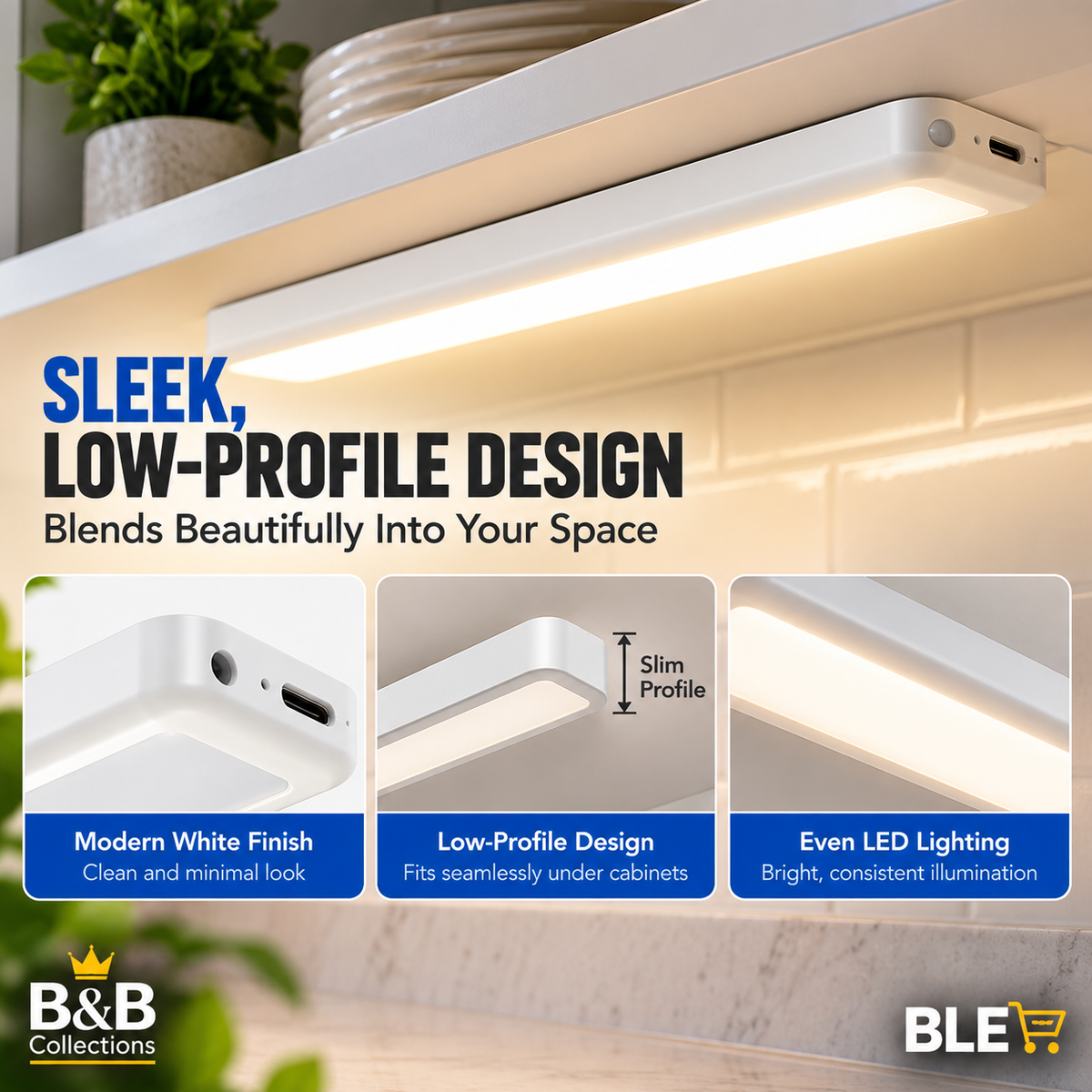 Infinity X1 LED Under Cabinet Lights, 3-Pack, Motion Sensor Lighting with Remote Control, White Wireless Light Bars for Kitchen Cabinets, Closets & Shelves