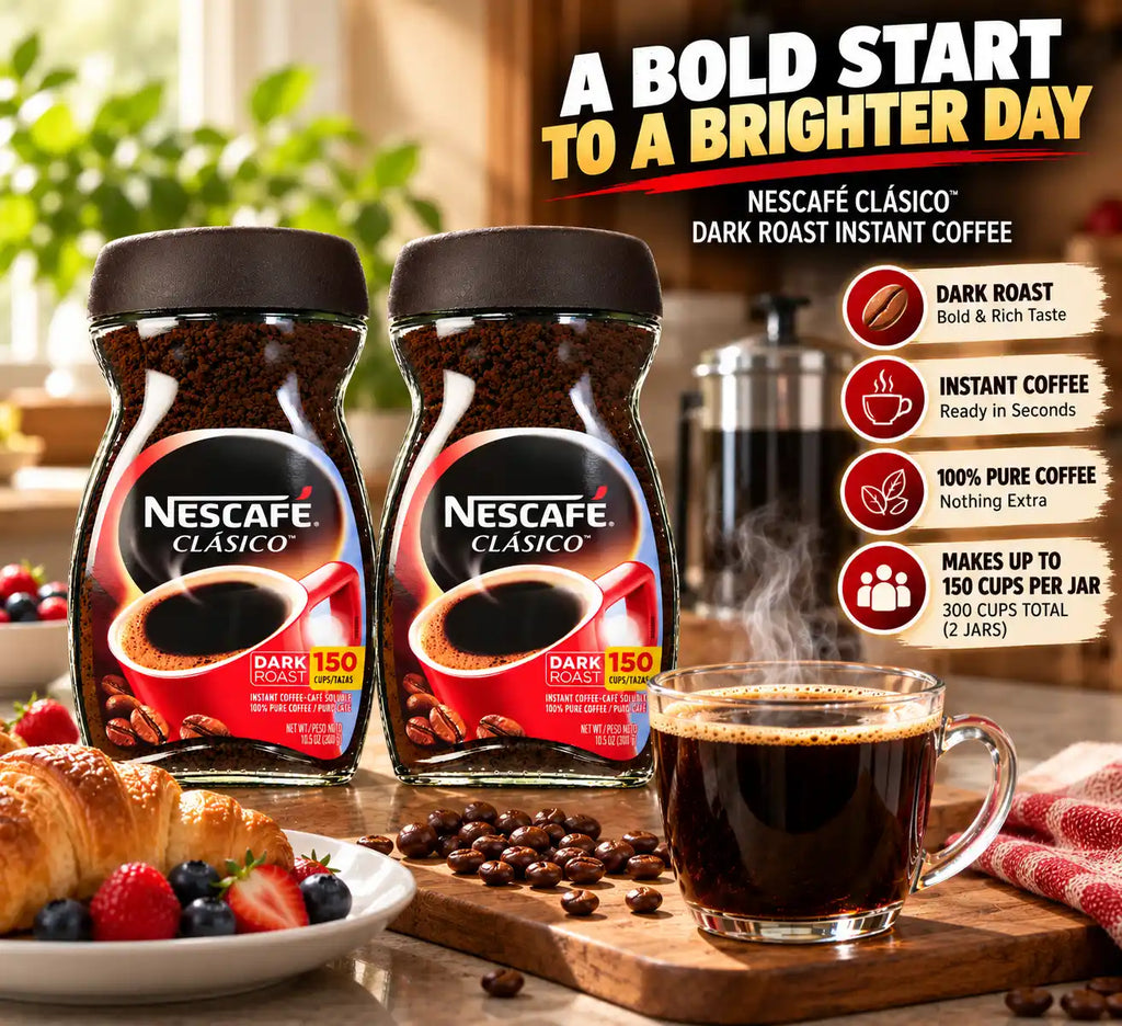 NESCAFÉ CLÁSICO Dark Roast Instant Coffee, 10.5 oz Jars, 2 Pack, 21 oz Total, Makes Up to 300 Cups
