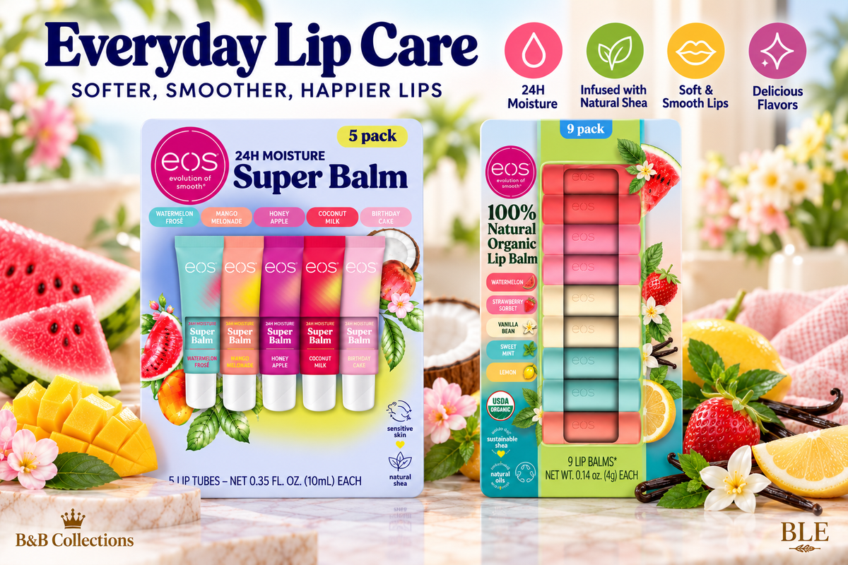 eos Lip Balm Bundle Set, Super Balm 5-Pack & 100% Natural Organic Lip Balm 9-Pack, Assorted Flavors, Moisturizing Lip Care, 14 Total Lip Balms