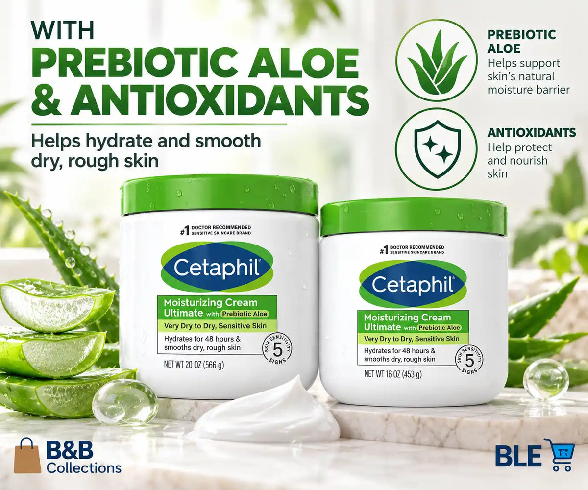 Cetaphil Moisturizing Cream Ultimate with Prebiotic Aloe & Antioxidants, Very Dry to Dry Sensitive Skin, 48-Hour Hydration, 20 oz + 16 oz, 2 Pack, 36 oz Total