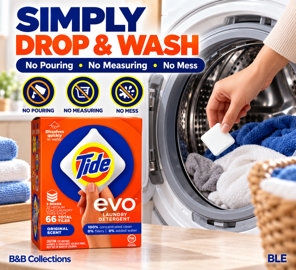Tide evo Laundry Detergent Tiles, Original Scent, 66 Total Tiles, 3 Boxes, Concentrated Pre-Measured Laundry Detergent