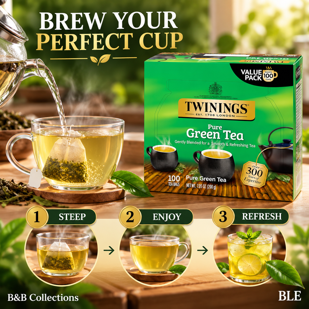 Twinings Pure Green Tea, Smooth & Refreshing Tea Bags, 100 Count, 7.05 oz (200 g)