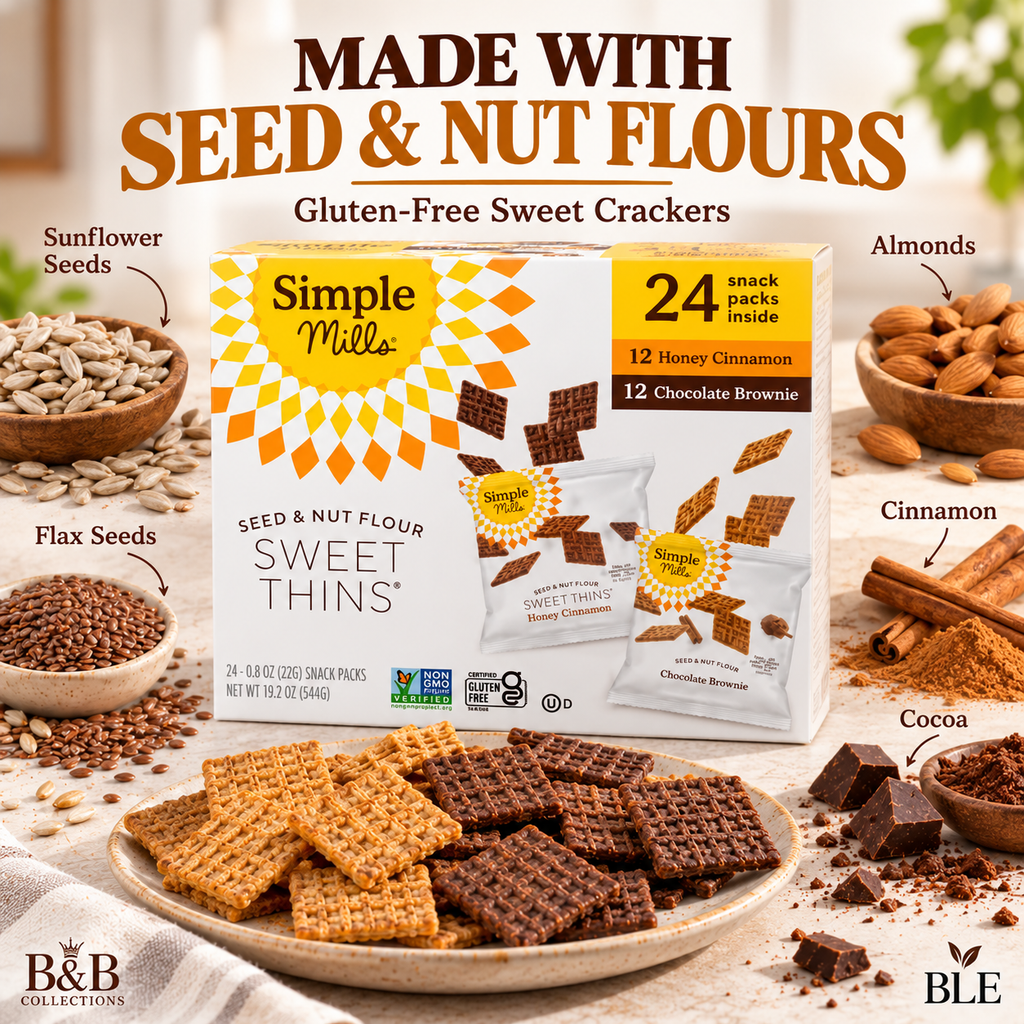 Simple Mills Seed & Nut Flour Sweet Thins Variety Pack, Honey Cinnamon & Chocolate Brownie, Gluten-Free Sweet Snack Crackers, 24 Individual Packs, 19.2 oz