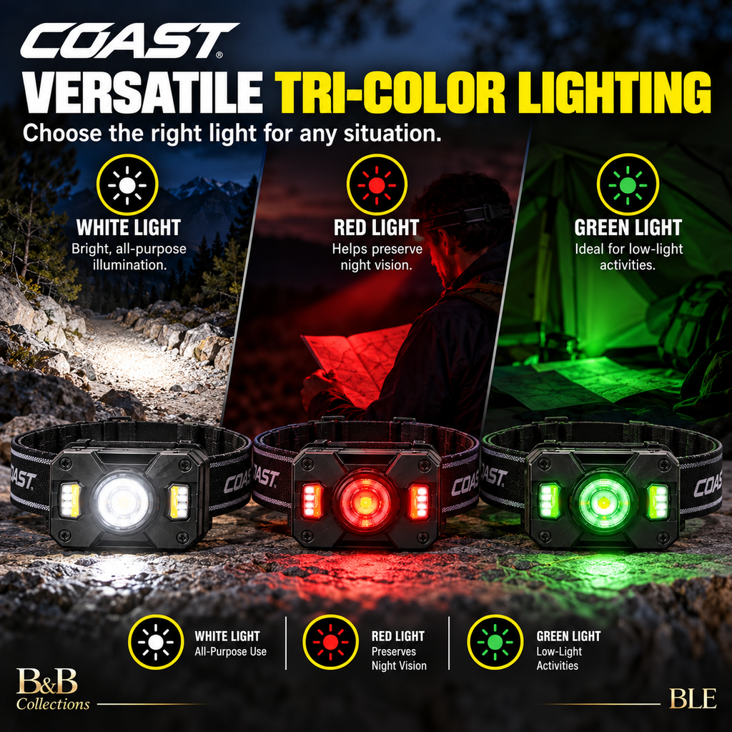 COAST CH1200R Rechargeable Dual Power LED Headlamp 3-Pack, 1200 Lumens, USB-C Rechargeable, Tri-Color Lighting, Adjustable Focus Beam