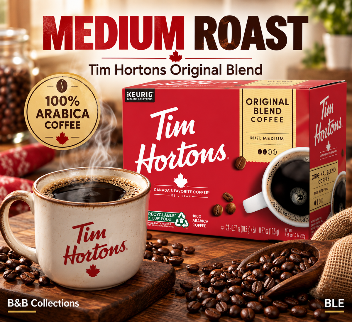 Tim Hortons Original Blend Medium Roast Coffee K-Cup Pods, 100% Arabica Coffee, 110 Count