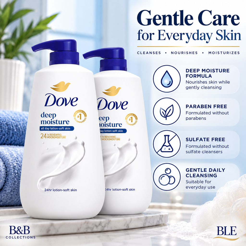 Dove Deep Moisture Body Wash with Pump, 30.6 fl oz Each, Pack of 2 – 24HR Moisturizing Body Cleanser for Soft, Smooth Skin, Paraben & Sulfate Free