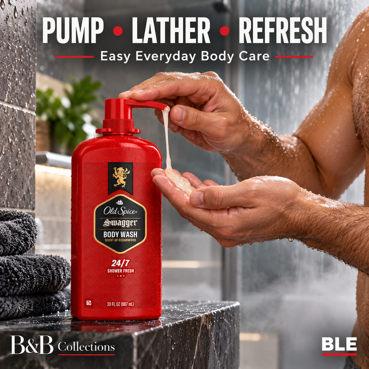 Old Spice Swagger Body Wash for Men, Cedarwood Scent, 24/7 Shower Fresh, 30 fl oz Each, 2 Pack (60 fl oz Total)