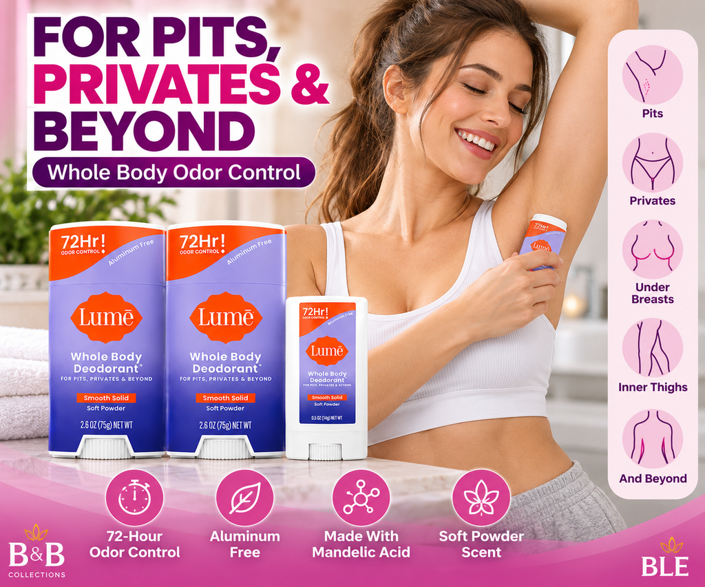 Lume Whole Body Deodorant, Soft Powder Scent, 3 Pack, Aluminum-Free, 72-Hour Odor Control, Smooth Solid Deodorant for Pits, Privates & Body, 2 Full Size + 1 Travel Size