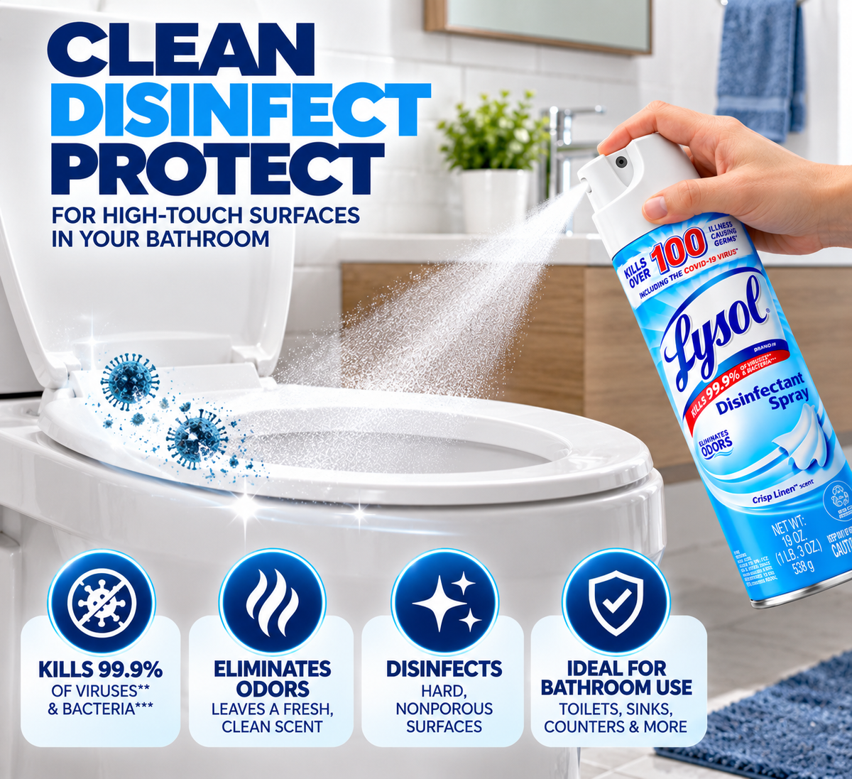 Lysol Disinfectant Spray, Sanitizing and Antibacterial Spray, Deodorizer, Crisp Linen, 19 oz (Pack of 2)