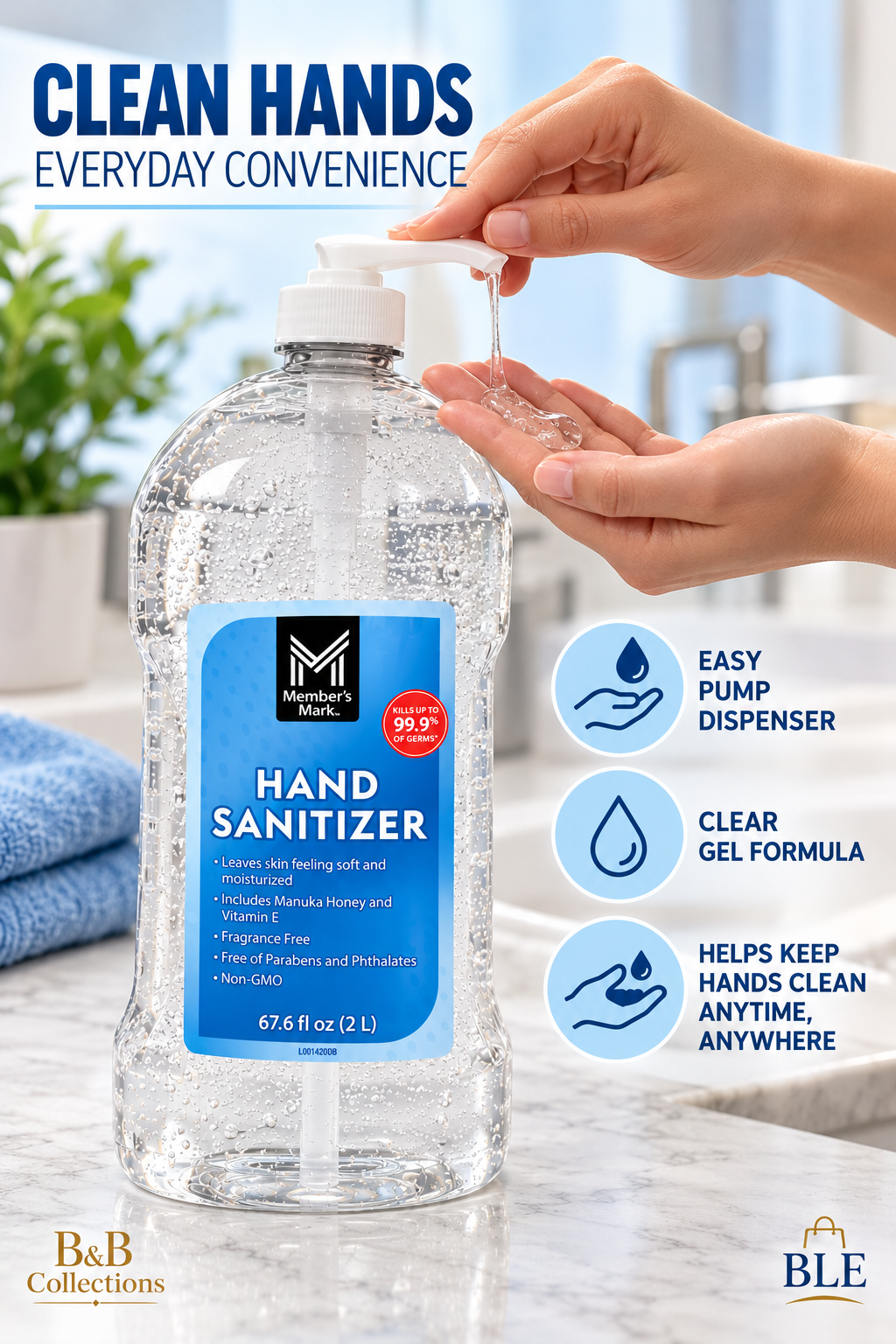 c, 67.6 fl oz (2 L) – Kills 99.9% of Germs, Fragrance-Free, with Manuka Honey & Vitamin E