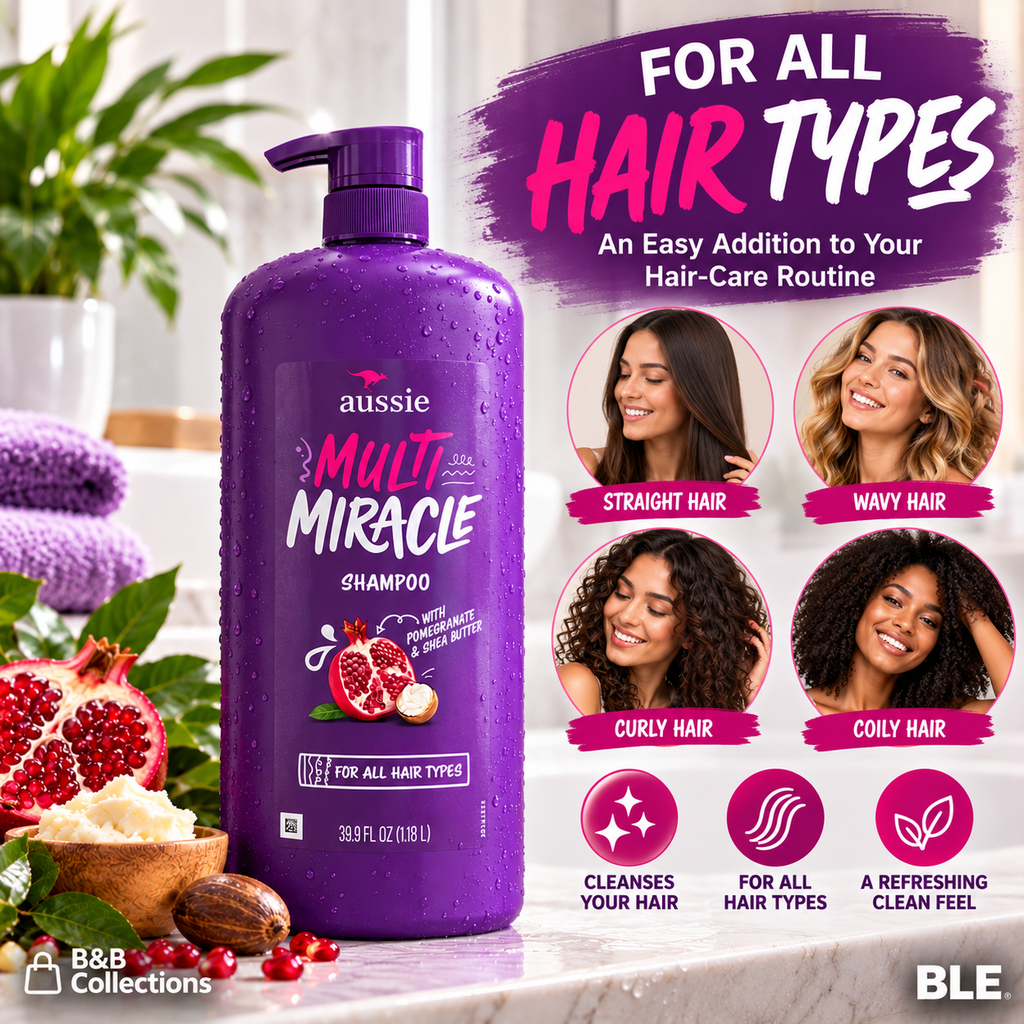 Aussie Multi Miracle Shampoo with Pomegranate & Shea Butter, For All Hair Types, 39.9 fl oz (1.18 L)