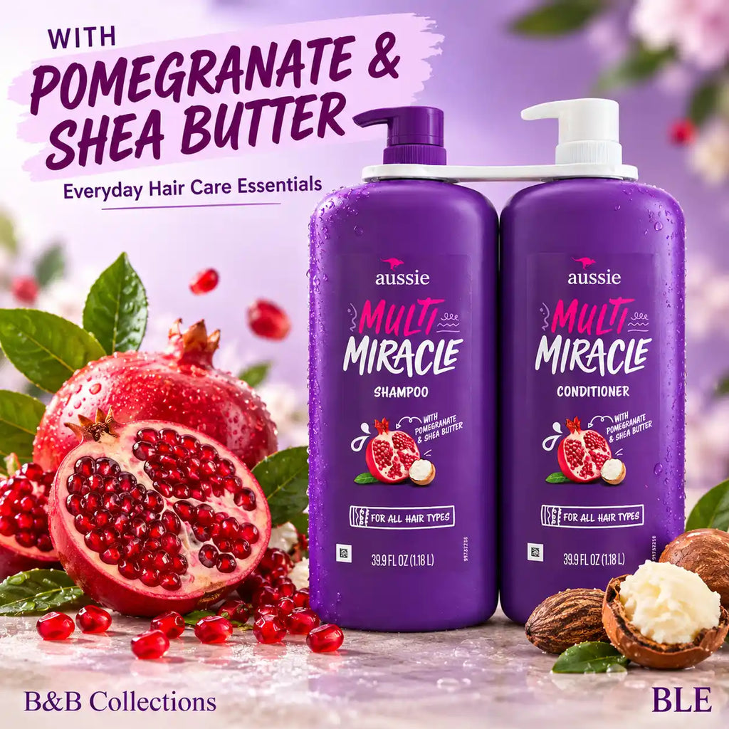Aussie Multi Miracle Shampoo & Conditioner Set, 39.9 fl oz Each, with Pomegranate & Shea Butter, for All Hair Types (2-Pack)