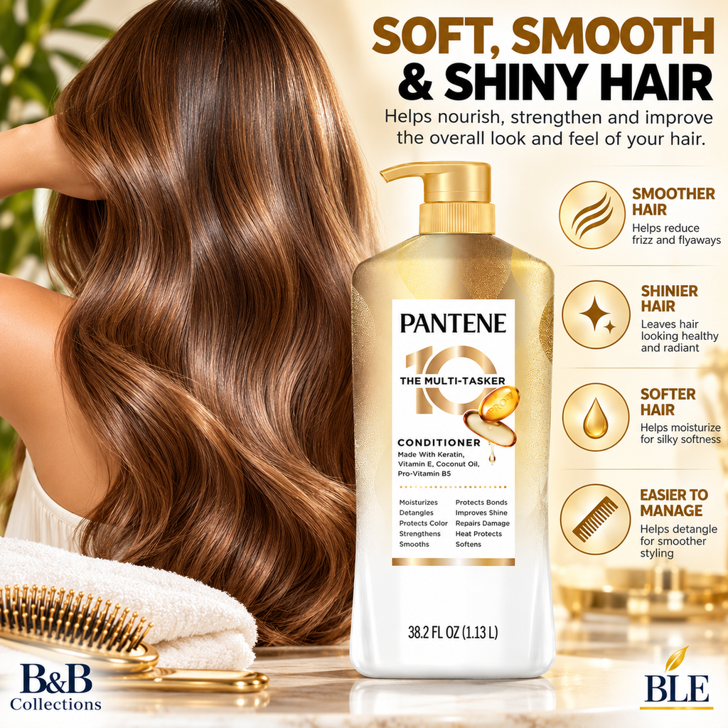 Pantene Pro-V 10 in 1 Multi-Tasker Conditioner, Keratin, Vitamin E & Coconut Oil, Moisturizing & Strengthening Hair Care, 38.2 fl oz