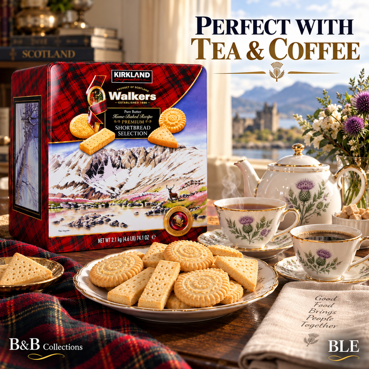 Kirkland Signature Premium Shortbread Selection by Walkers, 4.6 lb (2.1 kg) – Assorted Pure Butter Scottish Shortbread Cookies in Collectible Tin
