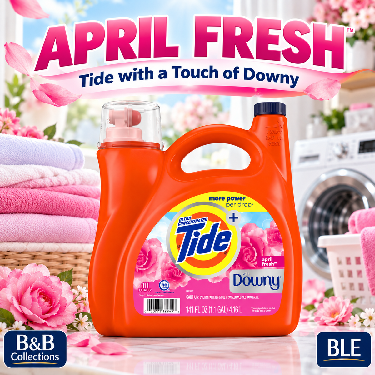 Tide Ultra Concentrated Liquid Laundry Detergent with Downy, April Fresh, HE Compatible, 111 Loads, 141 fl oz