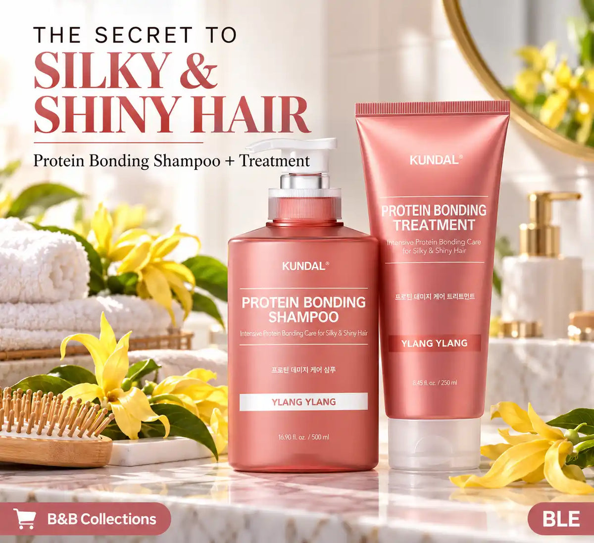 KUNDAL Protein Bonding Shampoo & Treatment Set, Ylang Ylang Scent, Intensive Hair Care for Silky & Shiny Hair, 500 ml Shampoo + 250 ml Treatment, 2-Piece Set
